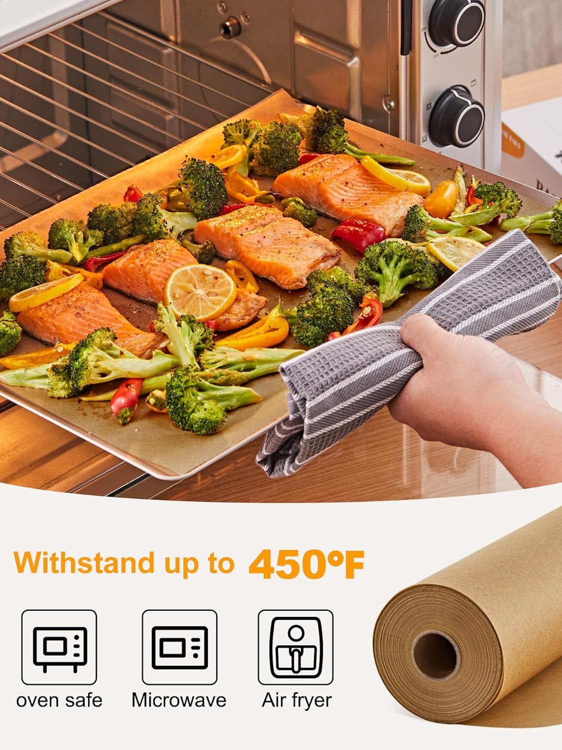 Parchment Paper Roll for Baking, 15 in X 108 Ft, 135 Sq.Ft, Non-Stick Unbleached Parchment Paper, Oven Baking Paper with Slide Cutter, for Kitchen Baking Cooking Grilling Steaming