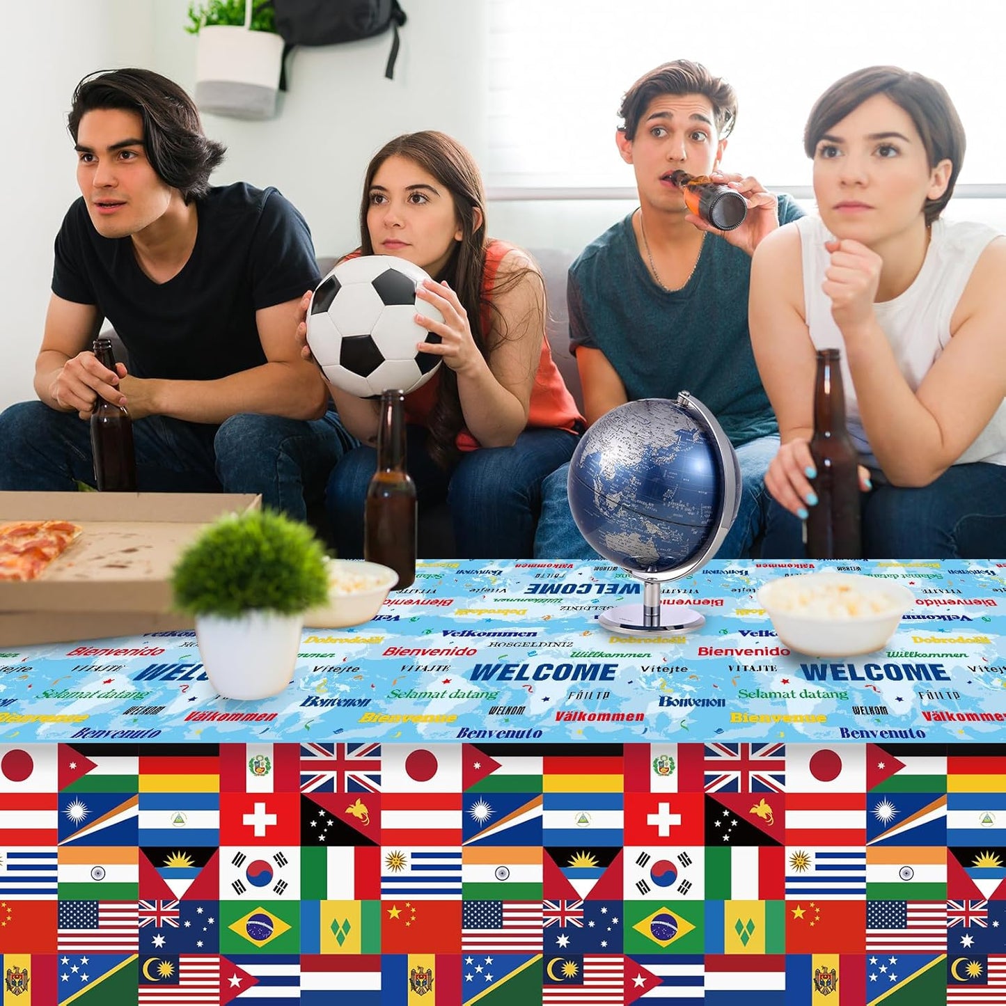 3 Pack International Flag Tablecloths Disposable World Flag Table Cover Rectangle Plastic Table Cloth for Soccer Sports Events Beer Party Celebration Olympics Party Decorations,108 X 54 Inch