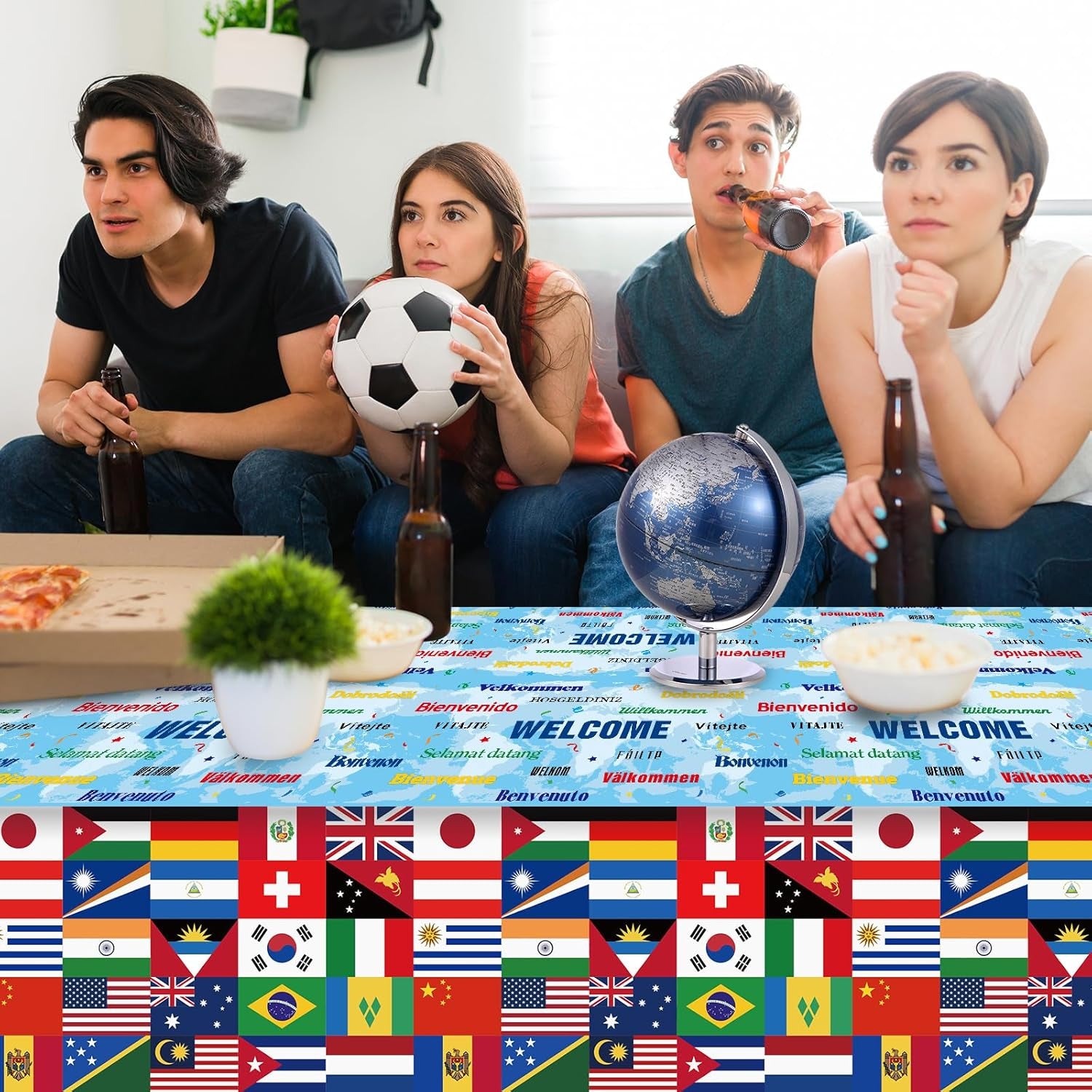 3 Pack International Flag Tablecloths Disposable World Flag Table Cover Rectangle Plastic Table Cloth for Soccer Sports Events Beer Party Celebration Olympics Party Decorations,108 X 54 Inch