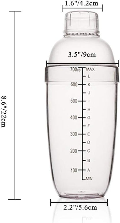 Plastic Cocktail Shaker, Hand Drink Mixer Boba Tea Shaker Cup with Scales,Bar Tool Transparent (24 Oz / 700Cc)