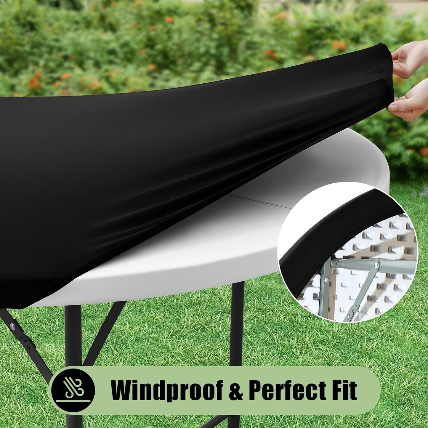 2 Packs round Spandex Tablecloths, Stretch Elastic Tablecloth Cover Fitted for 18"-24" round Tables, Waterproof Polyester Washable Table Cloth for Dining, Party, Outdoor and Indoor, Black