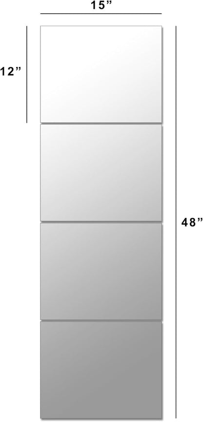 Full Length Wall Mirror Tiles, Gym Mirrors 12" X 15" X 4Pcs Square Wall Mounted Mirror, Frameless Mirror Tiles for Home Gym, Bedroom, Door