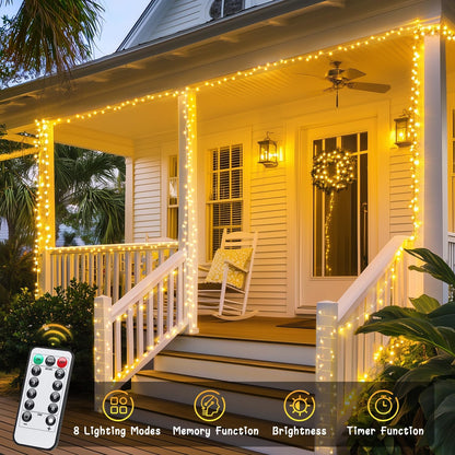 2 Pack Battery Operated String Lights with Remote, Total 66Ft 200 LED Classroom Lights, Battery Christmas Light Outdoor Indoor for Bedroom Classroom Dorm Yard Tree Party Decor(Warm White)