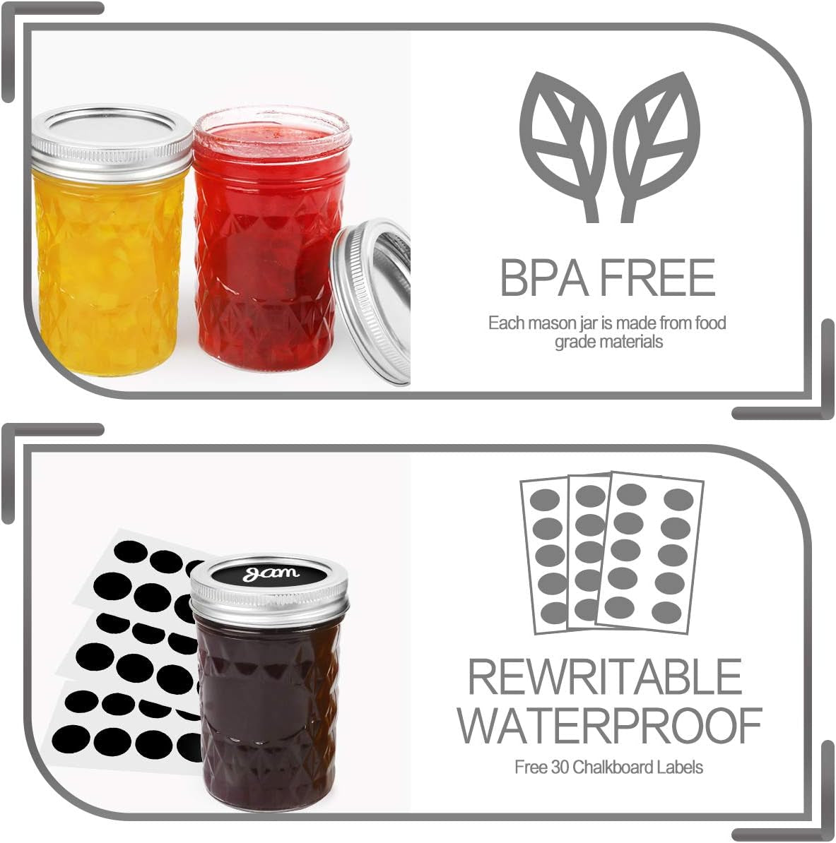 8 oz Mason Jars - 24 Pack Canning Jars with Regular Lids and Bands, Perfect for Jam, Honey, and Event Favors