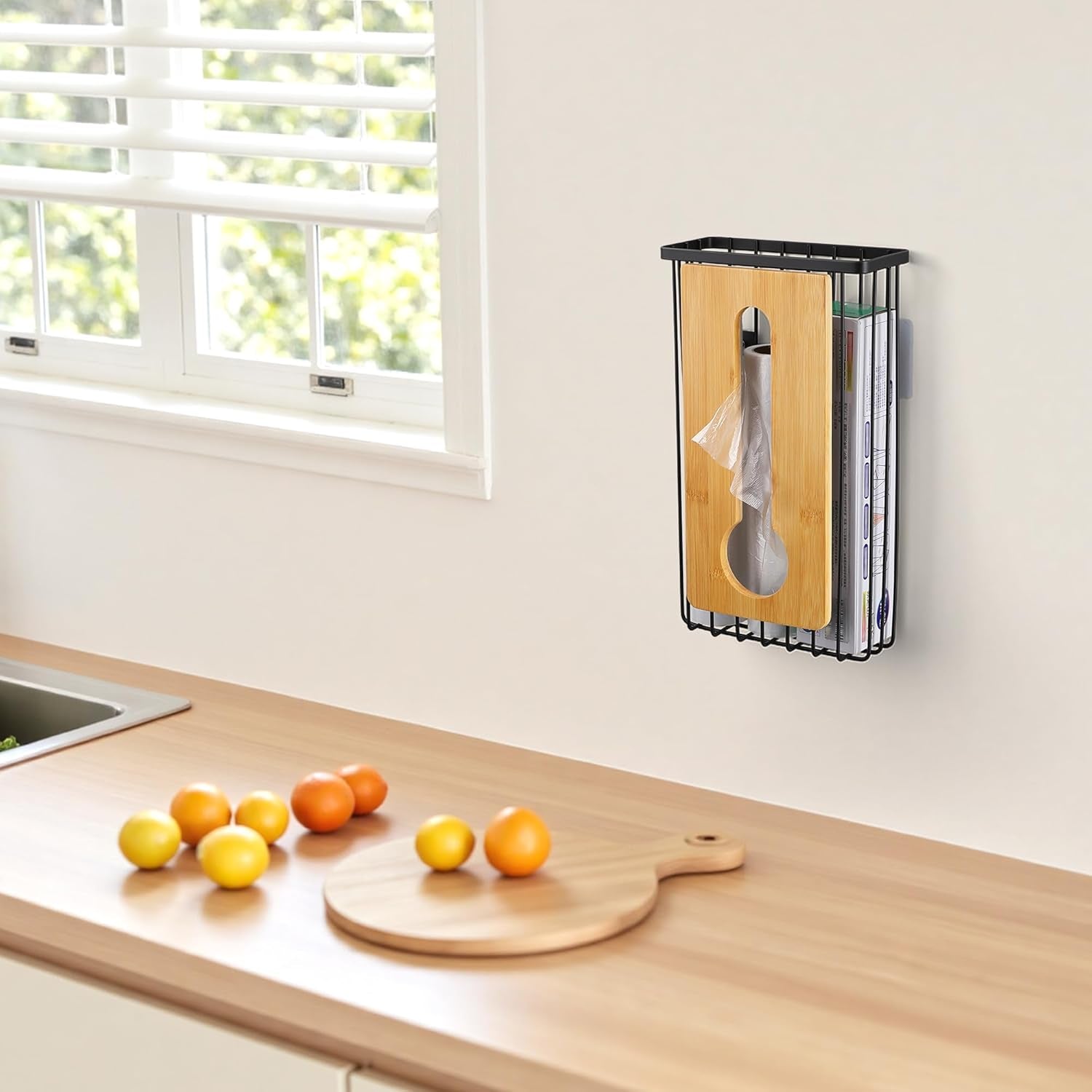 Plastic Grocery Bag Holder - Extra Large Trash Bag Dispenser Wall Mount with Mounting Accessories - Matte Black Reusable Bags Storage Organizer for Kitchen, under Sink, Pantry, Garage