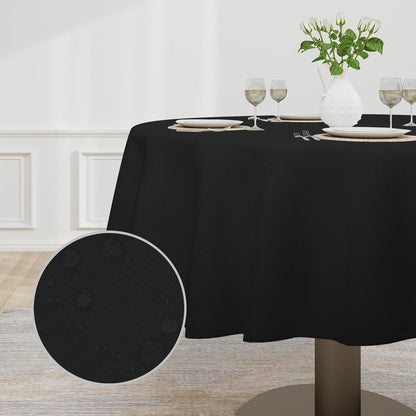 Faux Linen Waterproof Spill-Proof Tablecloth Stain Resistant round Table Cloth Wrinkle Free Decorative Fabric for Kitchen, Dining, Party, Weddings, Restaurants (70 In-Round, Black)