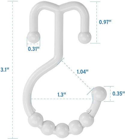 Shower Curtain Hooks Plastic Double Shower Curtain Rings and 72X72 Inches PEVA 3G Shower Curtain Liner