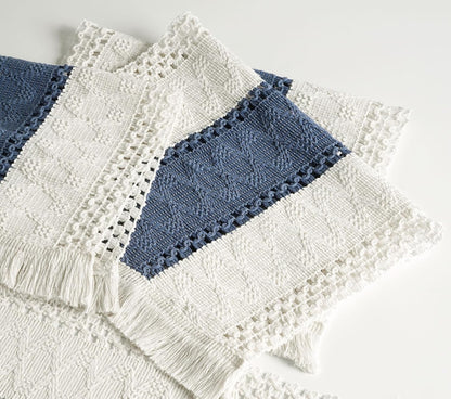 Blue Boho Placemats Set of 4, Macrame Table Decor and Farmhouse Style Placemats Natural Cotton Burlap, for Dining Table, Blue