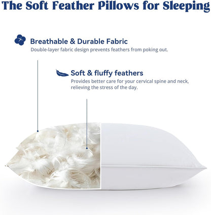 ® Goose Feather down Pillows King Size Set of 2, Soft Fluffy Luxury Hotel Collection Bed Pillow for Back, Stomach or Side Sleeper.