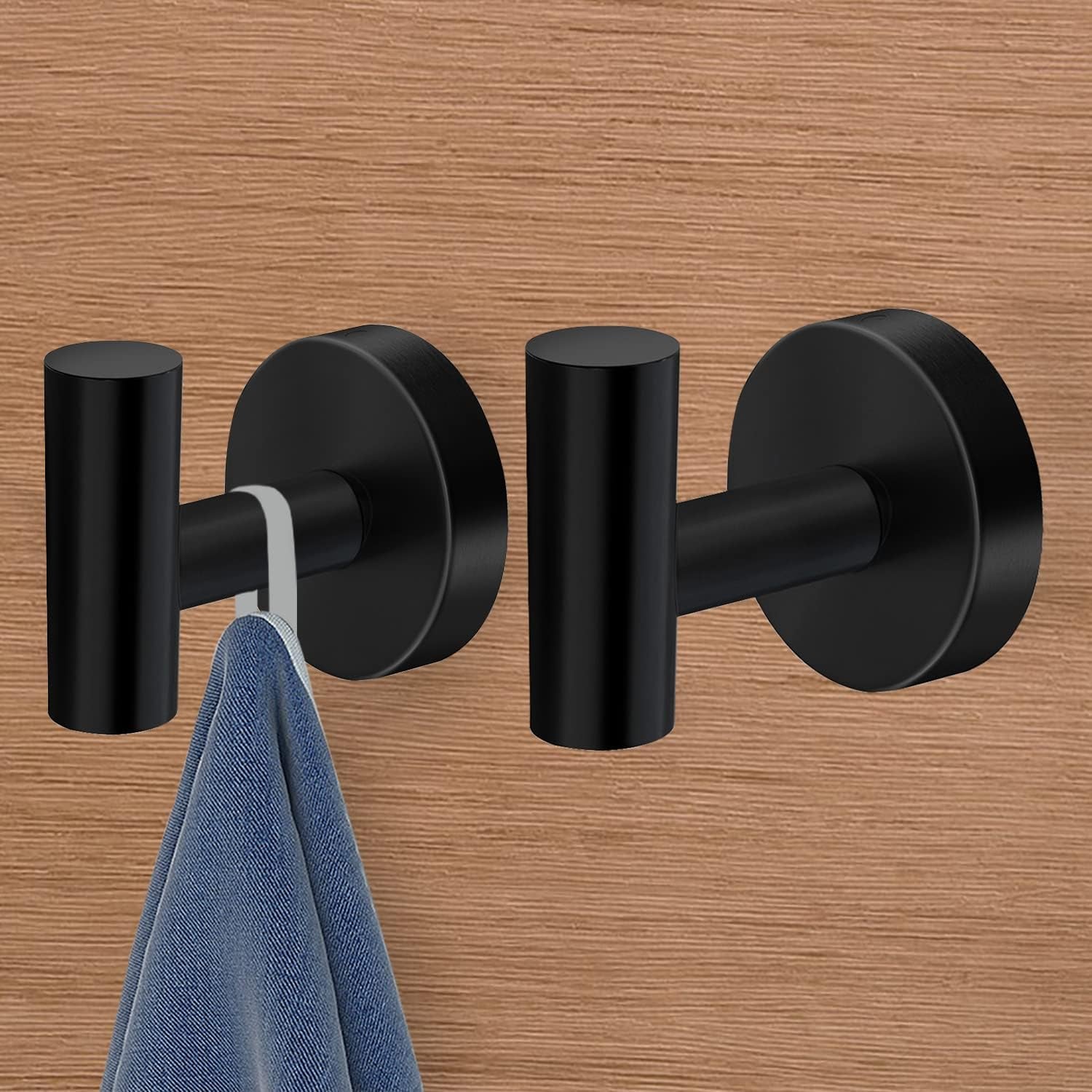 Wall Towel Hooks, Heavy Duty Holder Waterproof Bathroom Towel Hooks for Hanging Coat, Clothes, Closet Hook Wall Mount for Kitchen (Black, Drilling 4 Pack)