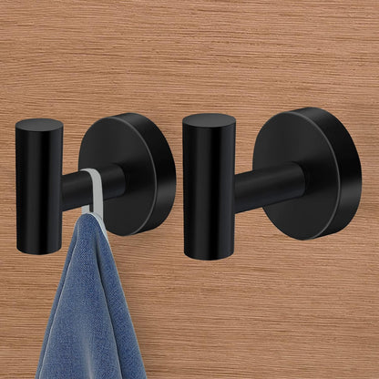 Wall Towel Hooks, Heavy Duty Holder Waterproof Bathroom Towel Hooks for Hanging Coat, Clothes, Closet Hook Wall Mount for Kitchen (Black, Drilling 4 Pack)