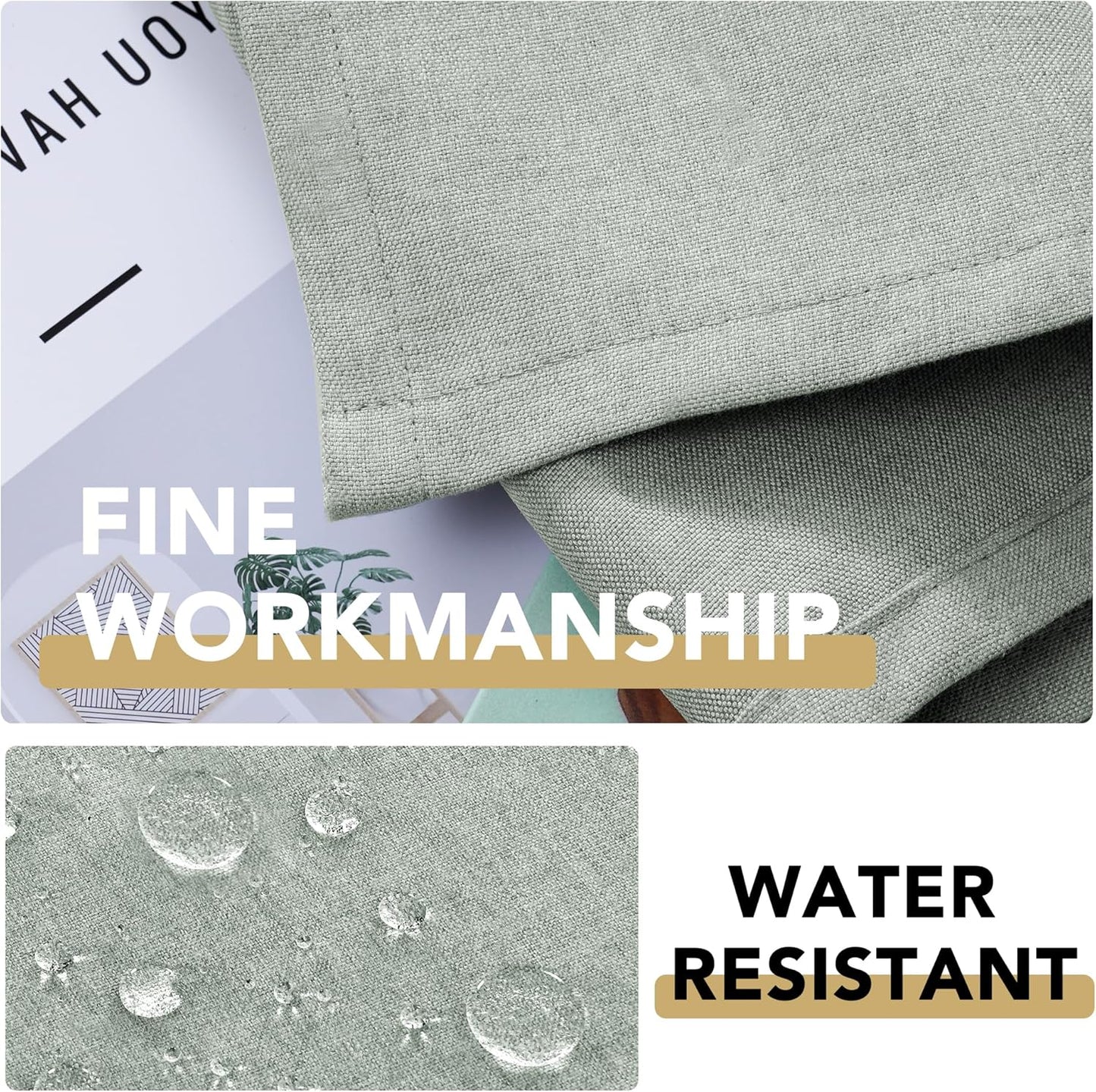 Linen Curtains with Valance 63 Inch Long 2 Panels Farmhouse Boho Privacy Window Curtains for Living Room Bedroom Ring/Rod Pocket Privacy Light Filtering Drapes, 52X 63 Inch, Heather Sage