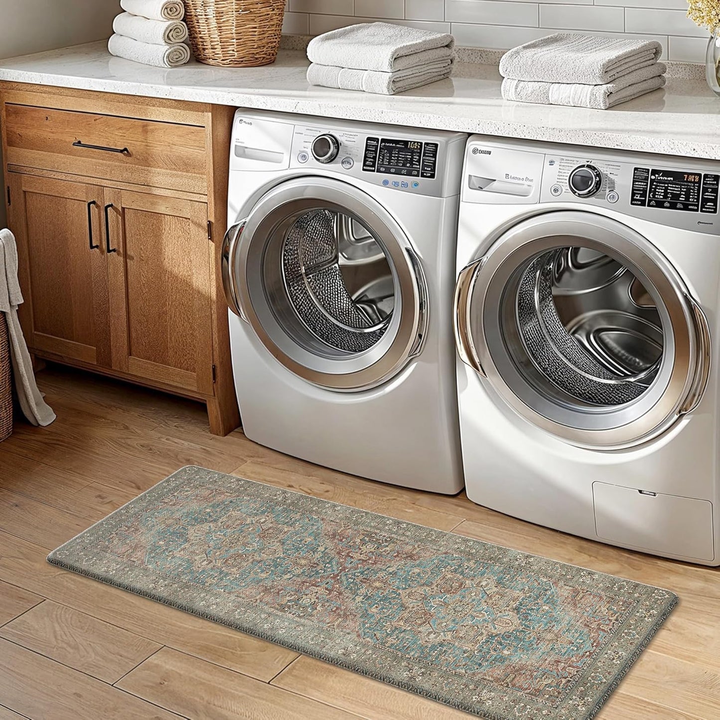 Kitchen Mats for Floor, 2PCS Kitchen Rugs Non Slip Washable, Waterproof anti Fatigue Mat, Comfort Standing Runner Rug for Sink, Office, Laundry, Home, 17.3"X47"+17.3"X30", Red&Brown