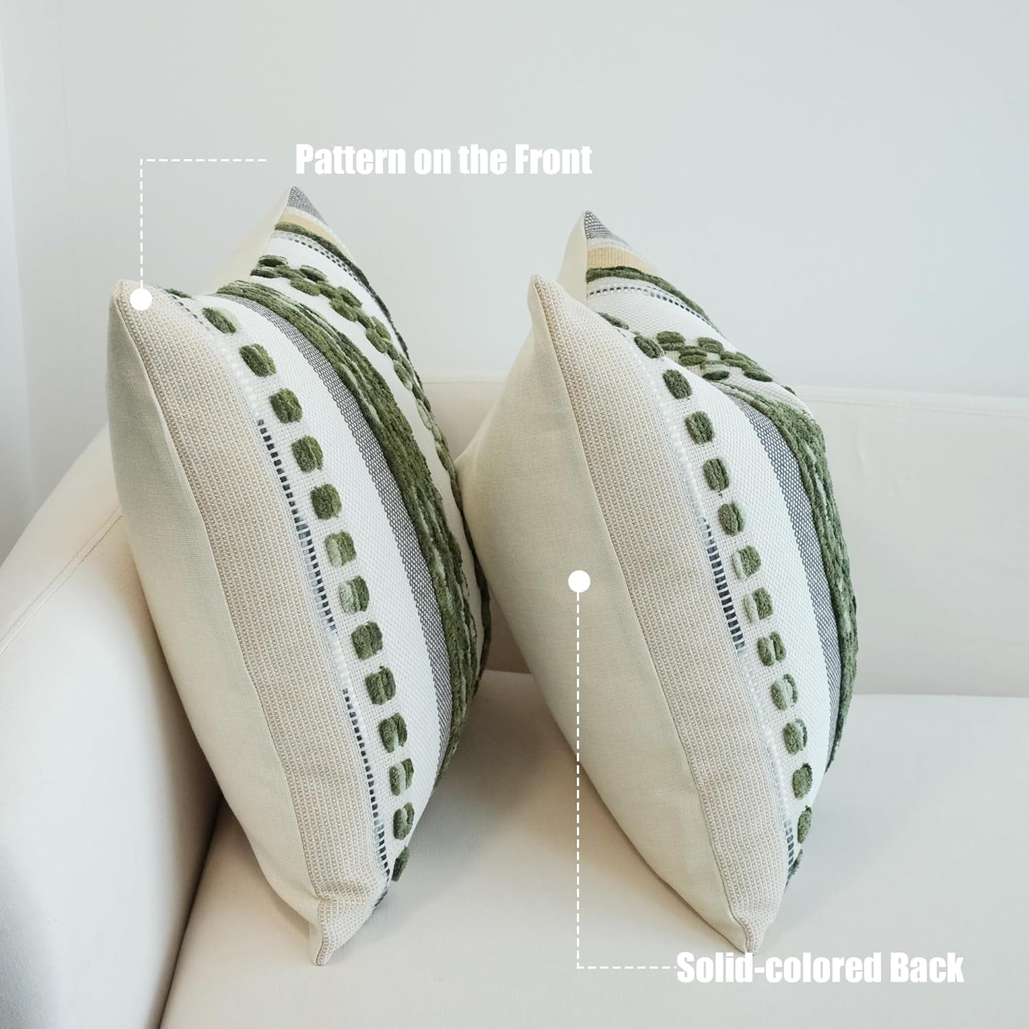 Pack of 2 Boho Throw Pillow Covers Accent Striped Pillowcovers Farmhouse Decorative Cushion Case Home Decor 18 X 18 Inch Dark Green