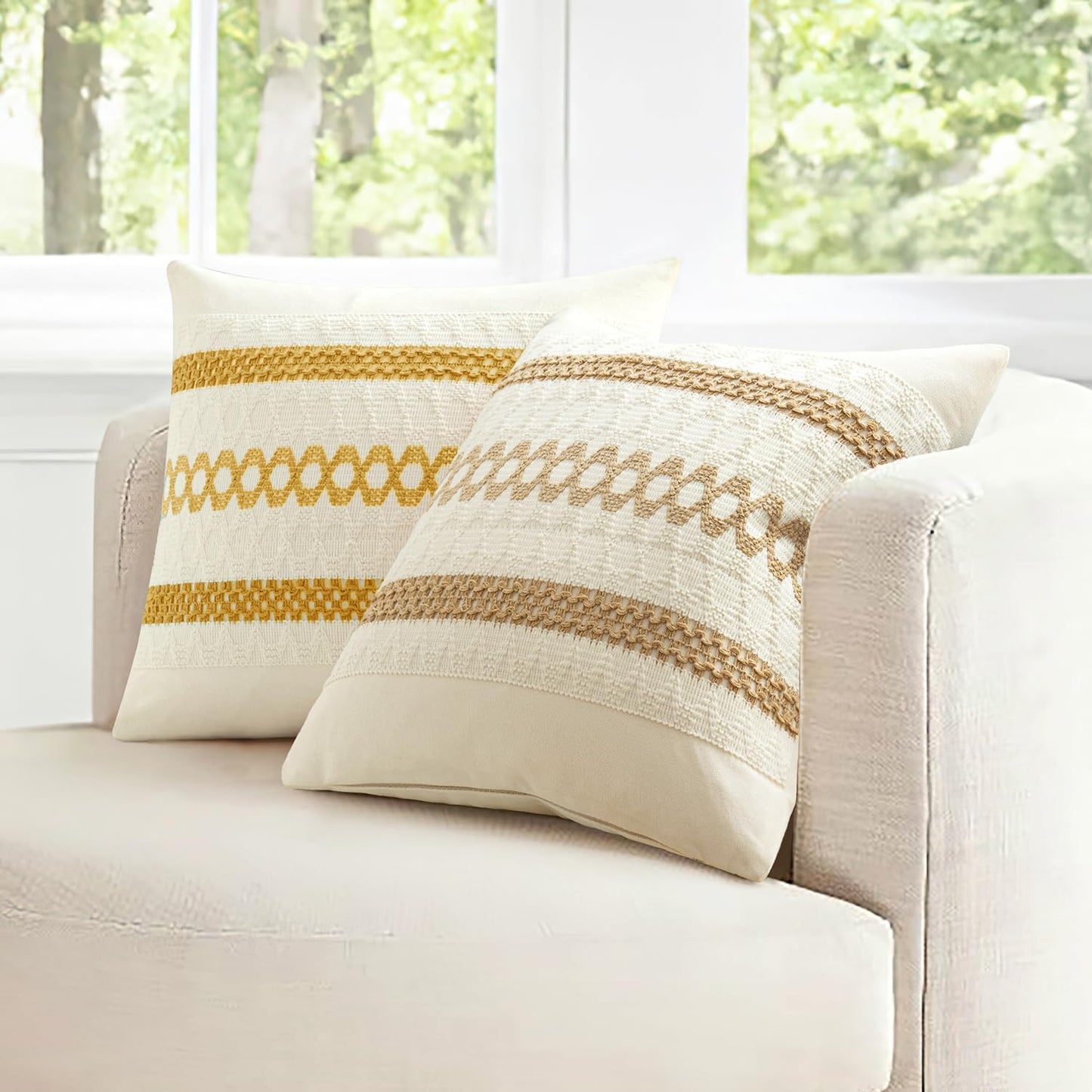 Set of 2 Neutral Boho Decorative Lumbar Pillow Covers 12X20 Inch Farmhouse Rustic Couch Throw Pillows Modern Cotton Cushion Covers Retro Cute Macrame Woven Home Decor for Bed Sofa Chair