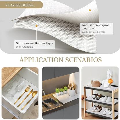 Shelf and Drawer Liner for Kitchen Cabinet, Non Adhesive Non Slip Shelf Paper Waterproof Washable Thickened for Dresser Pantry Shelve Bathroom Protector Liner(White,12 in X 10 FT)