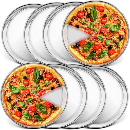 10 Inch Pizza Pan, Stainless Steel round Pizza Tray Baking Pans, Pizzas Plate Serving Tray for Cookie Meat, Oven & Dishwasher Safe & Easy Cleaning, (Mirror Finish) - 8 Pieces