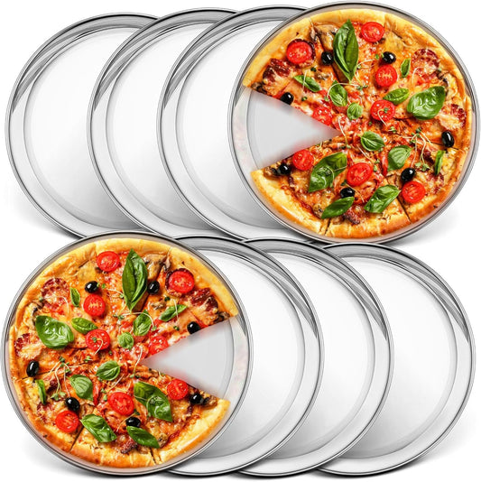 10 Inch Pizza Pan, Stainless Steel round Pizza Tray Baking Pans, Pizzas Plate Serving Tray for Cookie Meat, Oven & Dishwasher Safe & Easy Cleaning, (Mirror Finish) - 8 Pieces
