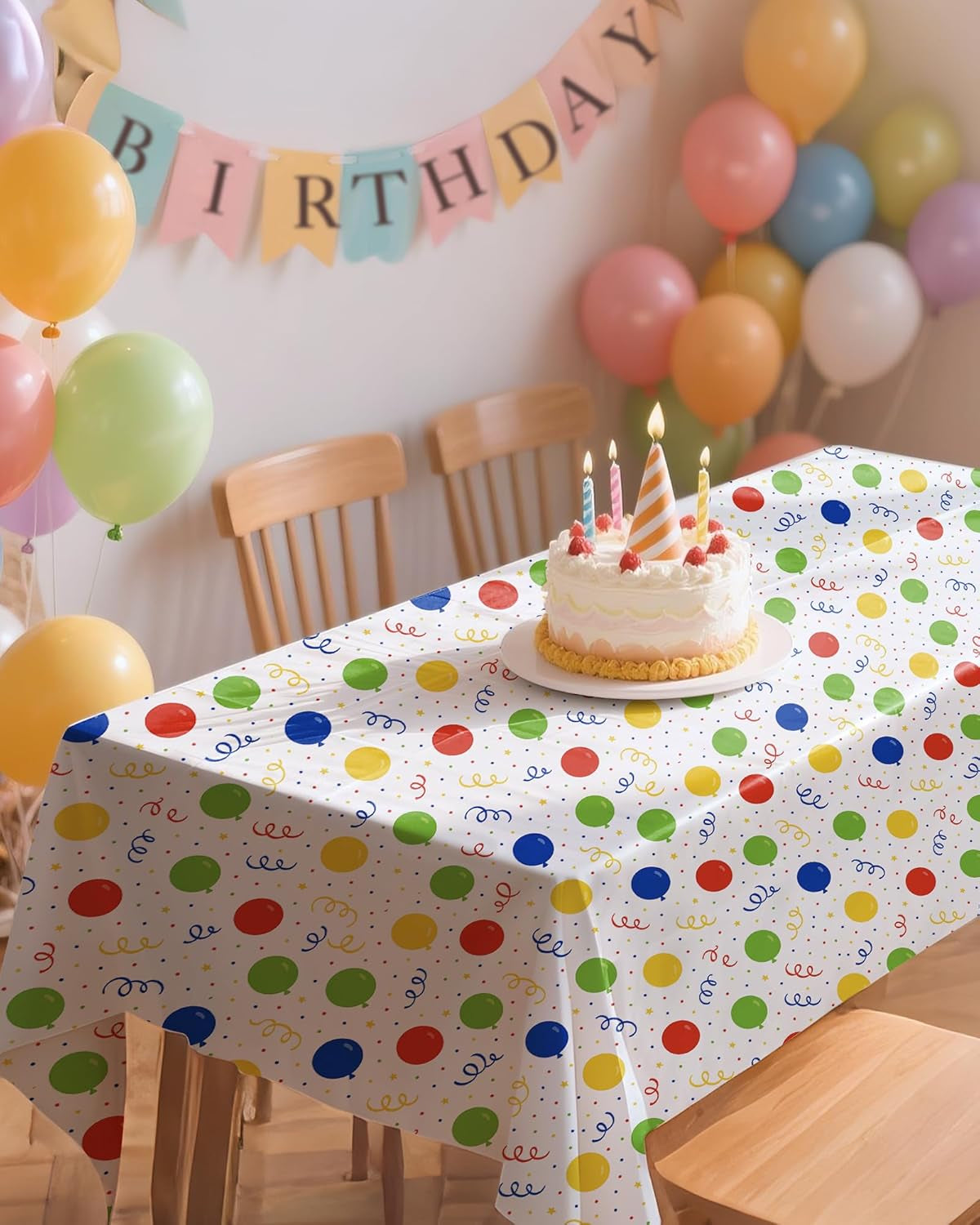 Birthday Balloon Plastic Table Cloth Rectangle Table 4 Pack, 54''×108'' Tablecloth for 6Ft Tables, Table Cloth for Disposable Use, Table Cover for Holiday Party, Gathering