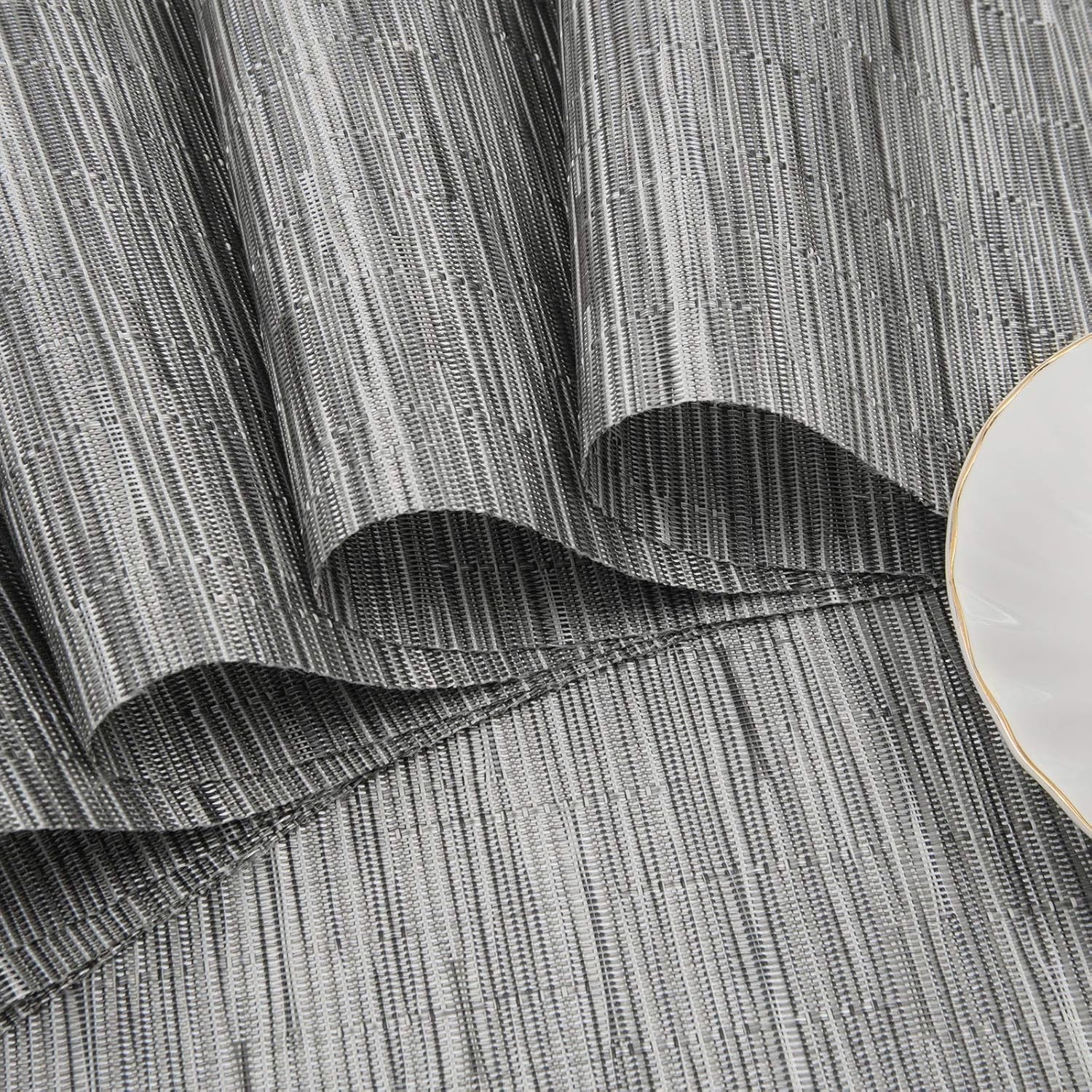 Small round Table Placemats Set of 4 Wedge Placemats Heat Resistant Woven Vinyl Table Mats Wipe Clean (4, Silver Gray)