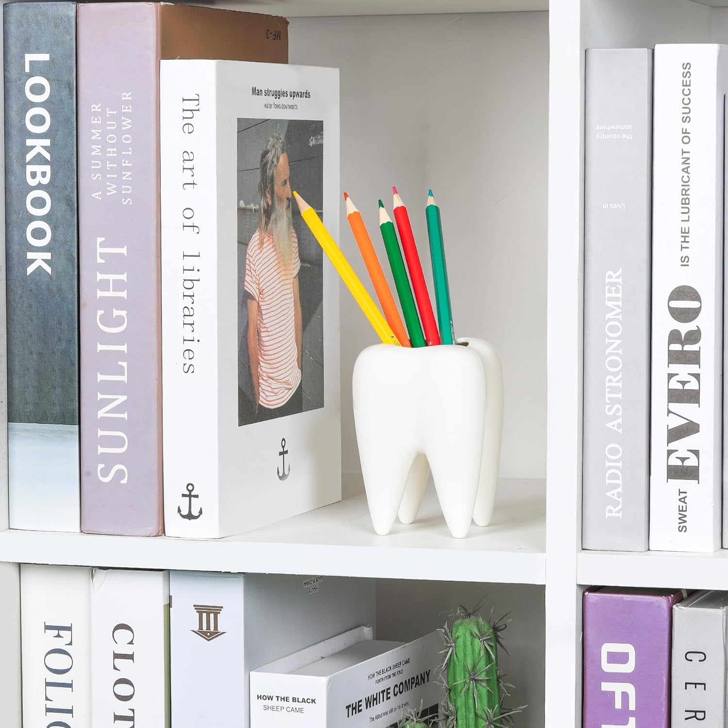 Ceramic Pen Holder, Tooth Shaped Pen Holder for Desk, Cute Pencil Pot White Accessories Desk Organizers for Office, School, Home，Pack of 1