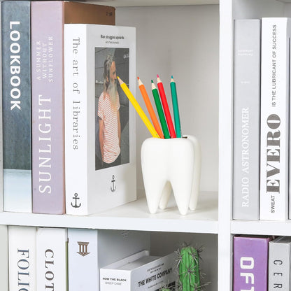 Ceramic Pen Holder, Tooth Shaped Pen Holder for Desk, Cute Pencil Pot White Accessories Desk Organizers for Office, School, Home，Pack of 1