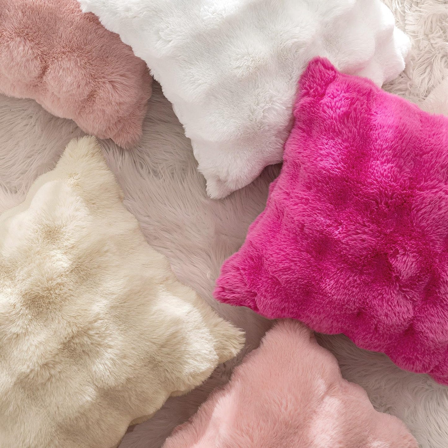 Set of 2 Luxurious Light Pink Faux Fur Lumbar Pillow Covers, 12x20 Inch, Soft Plush Decorative Cushions for Sofa, Couch, and Bedroom Decor