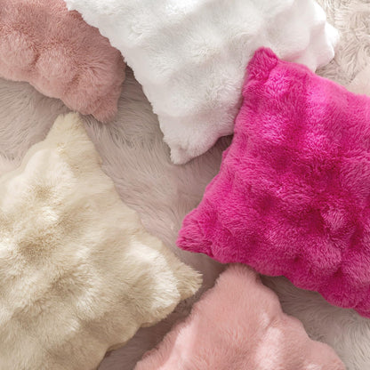 Set of 2 Luxurious Light Pink Faux Fur Lumbar Pillow Covers, 12x20 Inch, Soft Plush Decorative Cushions for Sofa, Couch, and Bedroom Decor