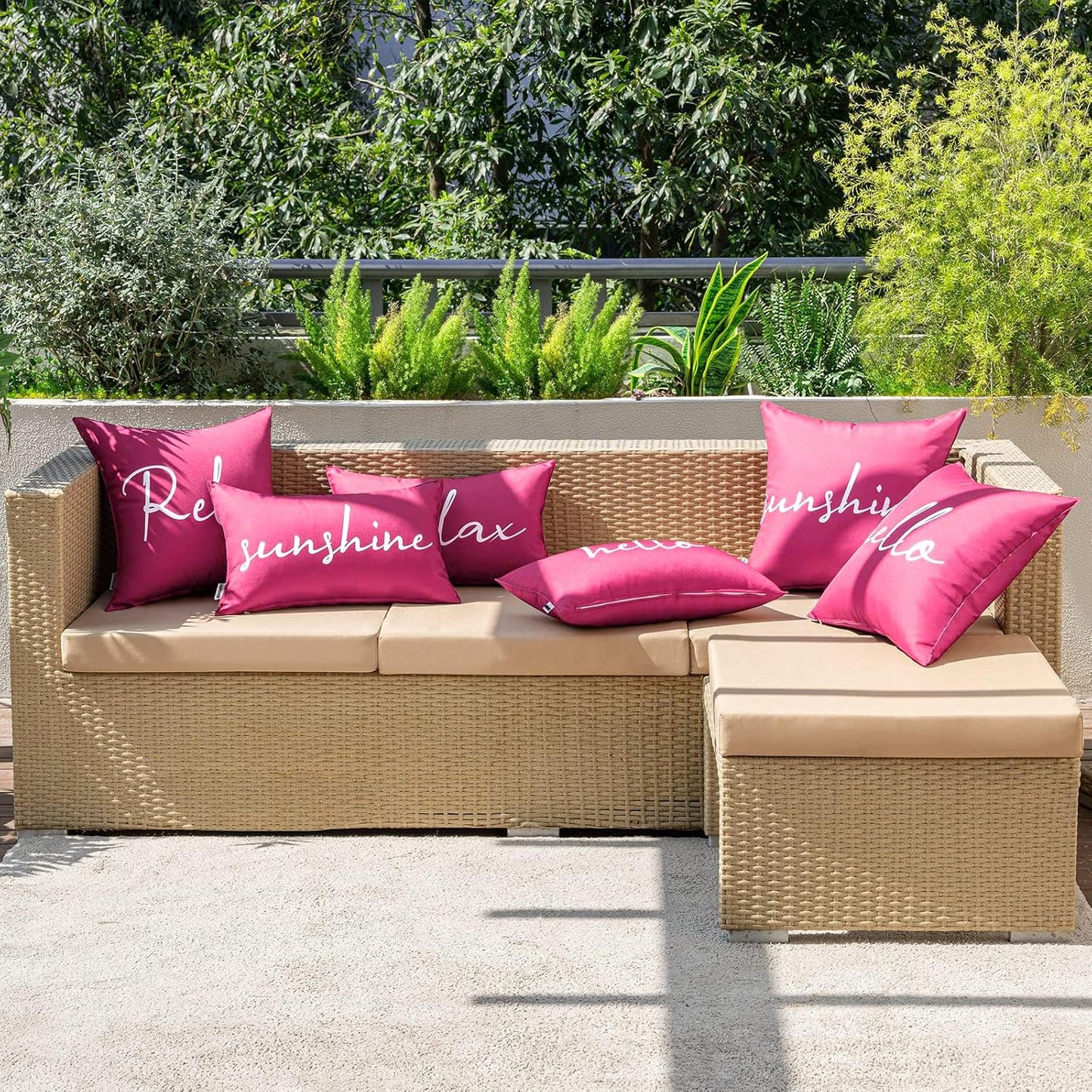 Outdoor Waterproof Throw Pillow Covers Set of 2 Relax Decorative Outdoor Square Pillowcases for Chair Patio Garden Couch Tent Balcony Sofa Hot Pink 18X18 Inch
