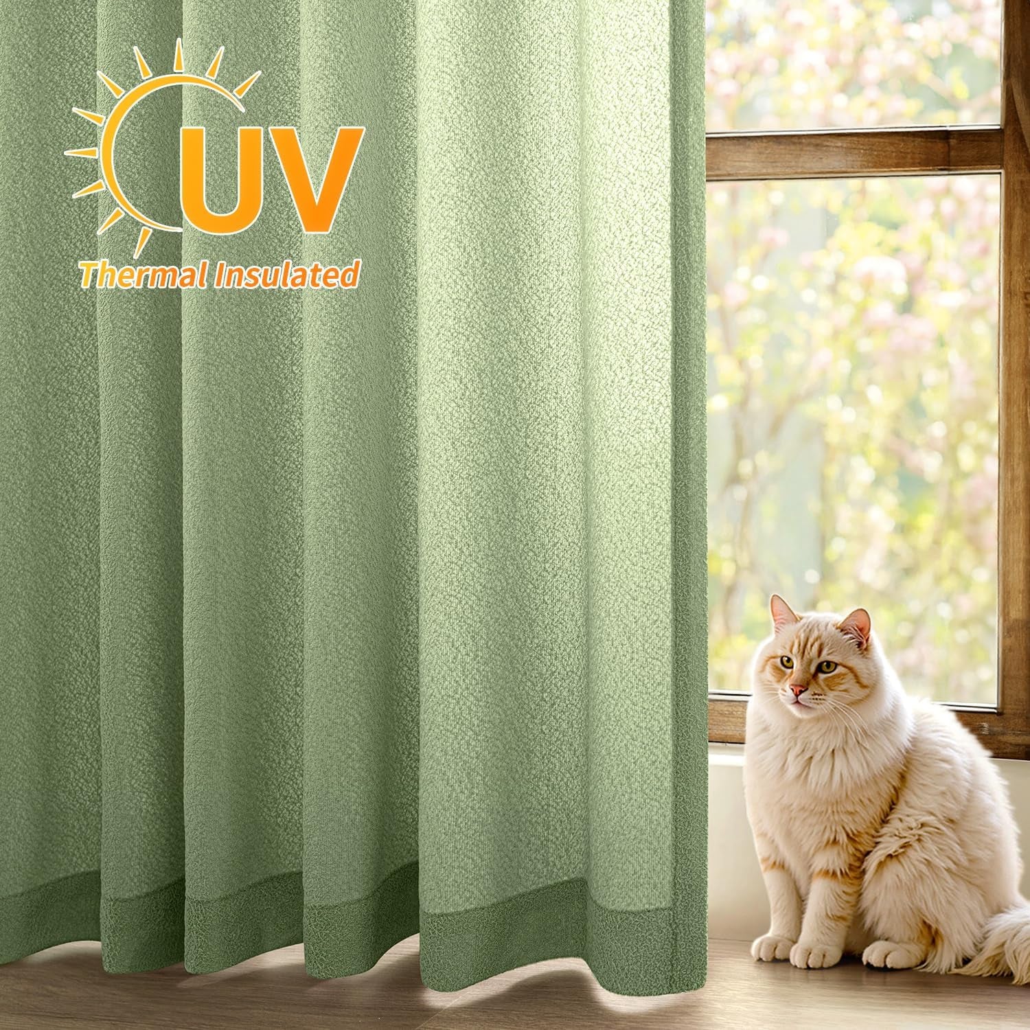 Sage Green Thermal Insulated Curtains 63 Inch Long 2 Panels Set for Summer Heat Blocking Non See through Privacy Thick Semi Sheer Light Filtering Back Tab Window Drapes for Bedroom Living Room