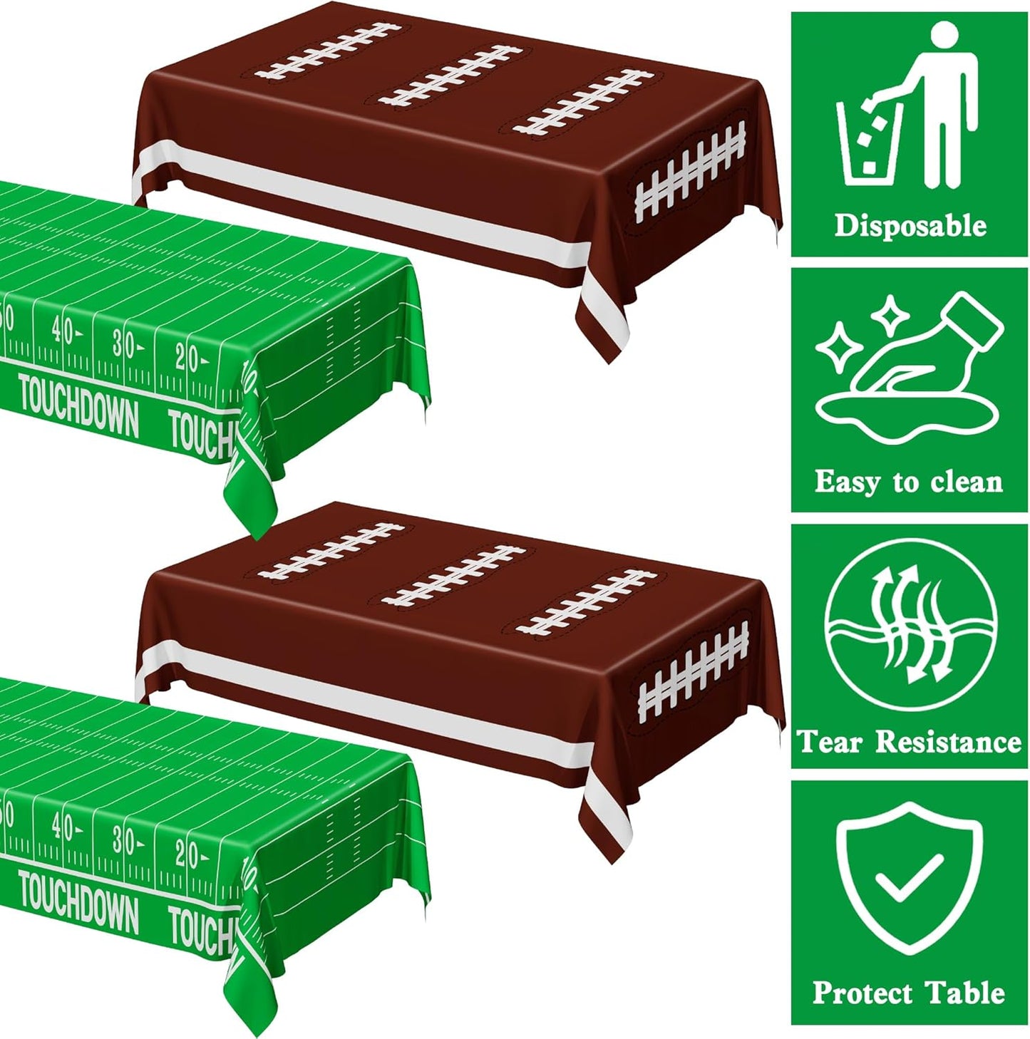Football Party Supplies, Disposable Football Tablecloth, 4 PCS Table Cloth with 2 Styles, Touchdown Theme Tablecloths, Plastic Table Runner for Game Day Party Decorations