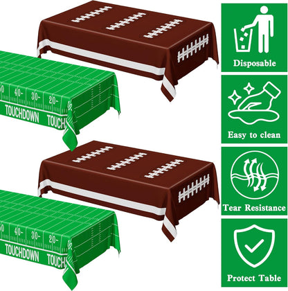 Football Party Supplies, Disposable Football Tablecloth, 4 PCS Table Cloth with 2 Styles, Touchdown Theme Tablecloths, Plastic Table Runner for Game Day Party Decorations