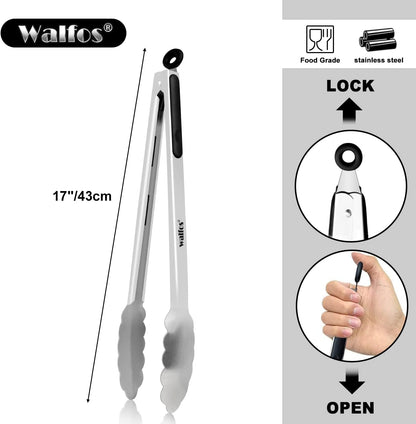 17 Inch Extra Long Grill Tongs, Ultimate Stainless Steel BBQ Tongs for Grilling, Cooking, Bbq/Barbecue, Buffet and Turning Food
