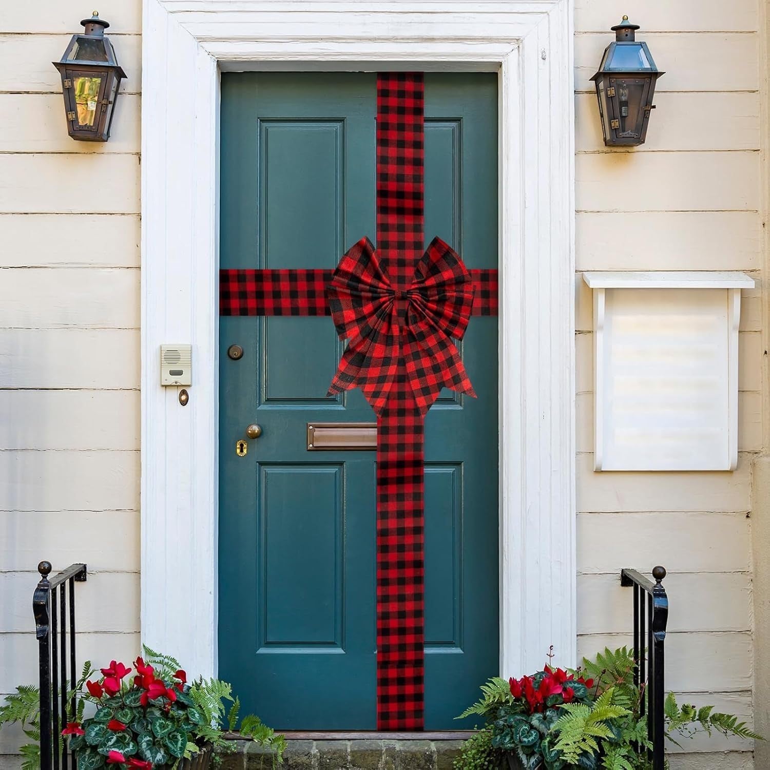 14 Ft Christmas Cabinet Door Ribbons Bows Large Christmas Burlap Plaid Red Ribbons Bows Kitchen Ribbons Bows Christmas Kitchen Decorations for Christmas Home Kitchen (Red-B)
