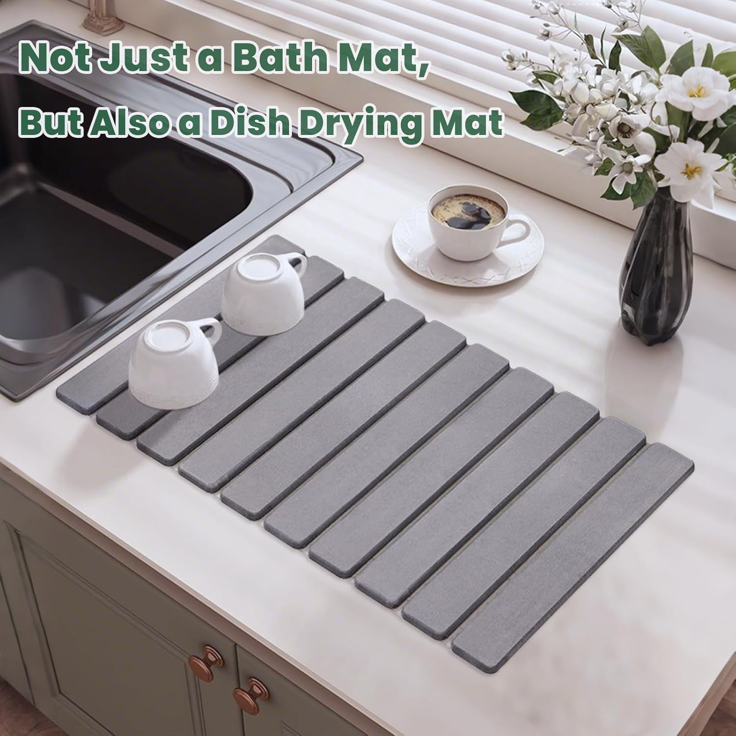Stone Bath Mat, Diatomaceous Earth Shower Mat Non Slip, Quick Dry Diatomite Bathroom Rugs, Drying Mat for Bathroom/Kitchen Counter(23.6''×15.4")