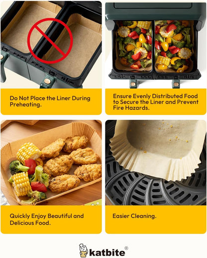 Air Fryer Liners Disposable - 100PCS, 8X5.5'' Rectangle Liners for Air Fryer Basket, Thick Air Fryer Parchment Paper Liners for Ninja Dual Airfryer Accessories, DZ201, DZ401, FG551