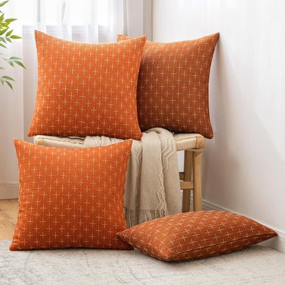 Fall Pack of 2 Decorative Burlap Linen Throw Pillow Covers Modern Farmhouse Pillowcase Rustic Woven Textured Cushion Cover for Sofa Couch Bed 18X18 Inch Burnt Orange