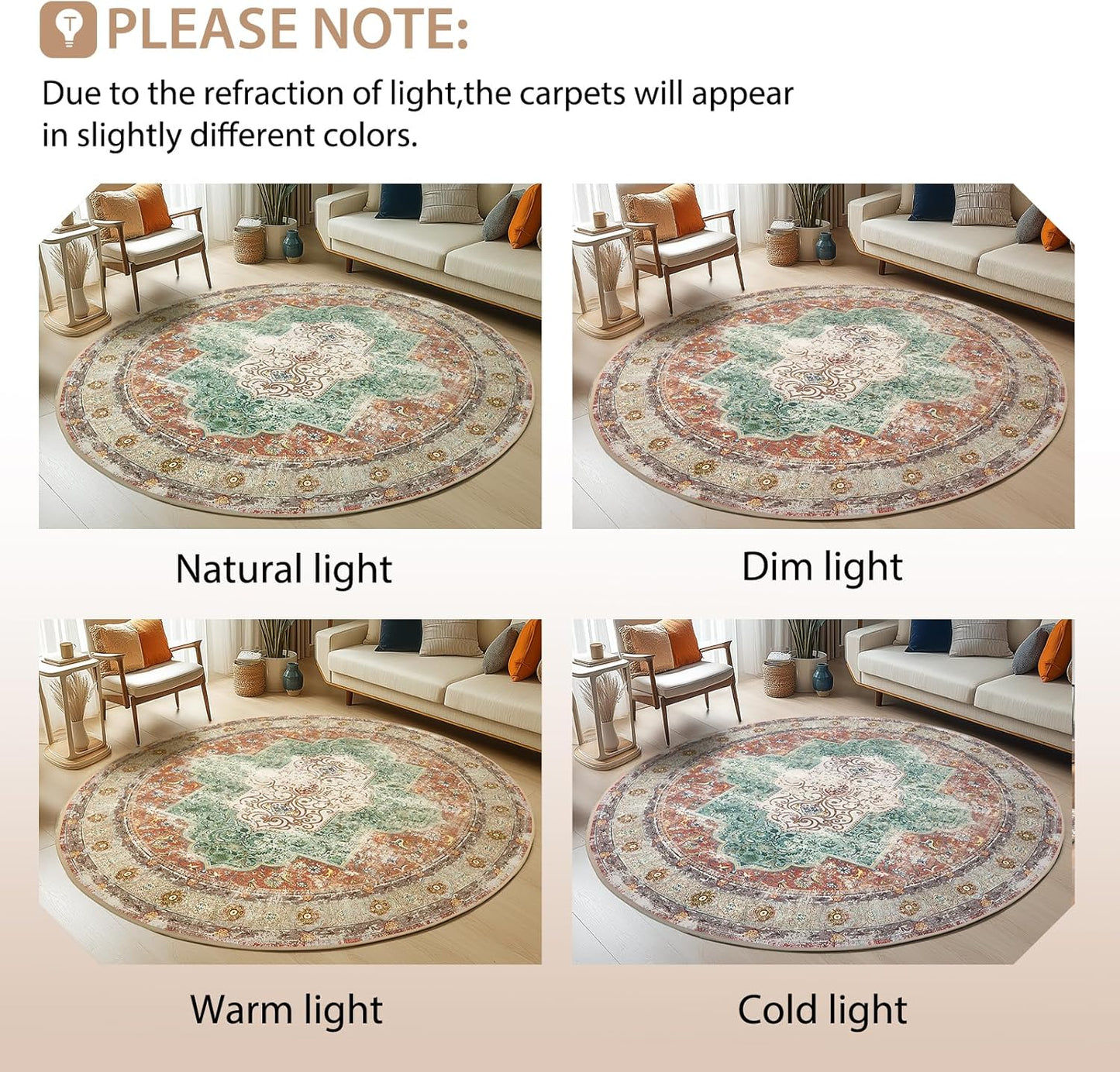 4Ft Area Rugs Machine Washable No Pile Non Slip Vintage Rugs for Living Room&Bedroom&Dinning Room Bohemian Distressed Carpet Indoor,Brick