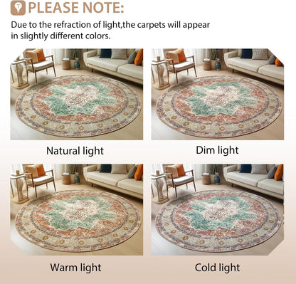 4Ft Area Rugs Machine Washable No Pile Non Slip Vintage Rugs for Living Room&Bedroom&Dinning Room Bohemian Distressed Carpet Indoor,Brick