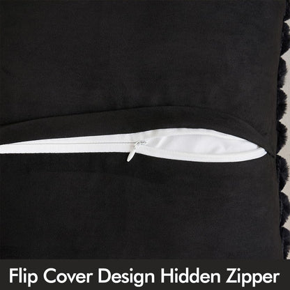 Faux Fur Plush Decorative Throw Pillow Covers Set of 2 Luxury Soft Fluffy Striped Pillowcases Cushion for Sofa Couch Bed Living Room Black 18X18 Inch