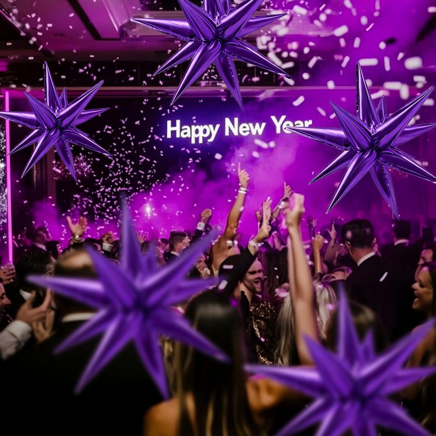 Purple Balloons Mylar Star Balloon 60Pcs Foil Spike Balloons Explosion Large Prom Ballons for Birthday Halloween Bachelorette Anniversary Wedding Engagement Party Decorations