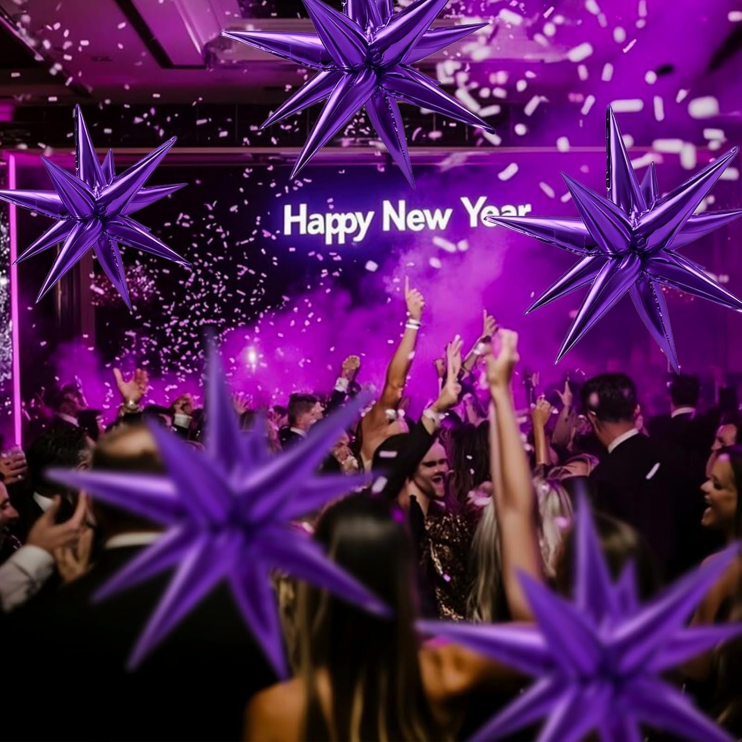 Purple Balloons Mylar Star Balloon 60Pcs Foil Spike Balloons Explosion Large Prom Ballons for Birthday Halloween Bachelorette Anniversary Wedding Engagement Party Decorations