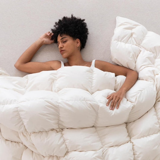 Twin Size Down Feather Comforter - 750 Fill Power All-Season Duvet Insert, Ultra-Soft Hotel Collection, Baffle-Box Design, Noiseless, Medium Warmth