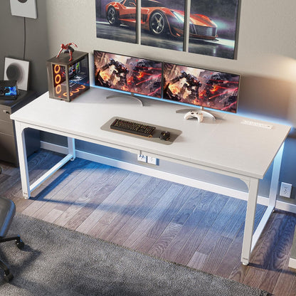 63 x 24 Inch Heavy-Duty Office Desk with Power Outlets & USB-C, Enhanced Desktop Thickness, Sturdy Metal Frame, Ideal for Home Office and Gaming
