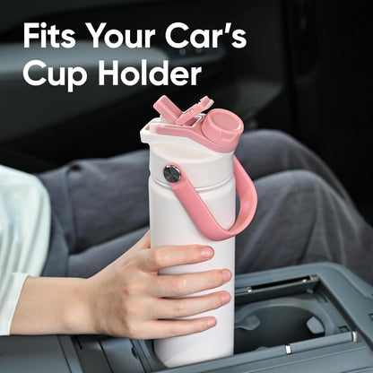 24 oz Stainless Steel Insulated Water Bottle with 2-in-1 Lid, Straw & Spout, Leak-Proof Design, Keeps Cold, Reusable with Handle for Travel, Gym, and School - Pale Pink