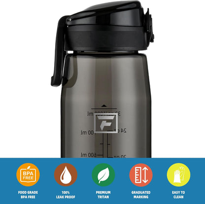 32 Oz Tritan Water Bottle with Chug Lid - Clear, Bpa-Free, Lightweight, Wide Mouth, Leak-Proof, Perfect for Gym, Travel, School, Office, and Sports (Black)