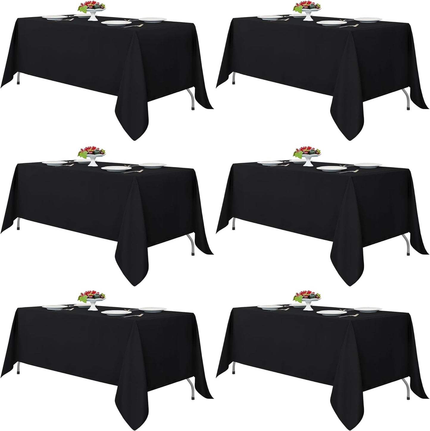 Black Rectangle Tablecloths - 6 Pack, 70 x 120 Inches - Reusable and Washable Polyester Covers for 6-8 Ft Tables, Ideal for Weddings, Parties, and Banquets