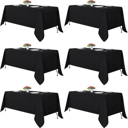 Black Rectangle Tablecloths - 6 Pack, 70 x 120 Inches - Reusable and Washable Polyester Covers for 6-8 Ft Tables, Ideal for Weddings, Parties, and Banquets