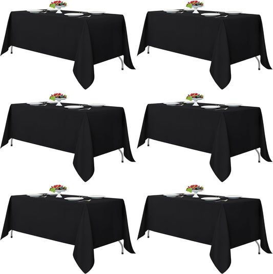 Black Rectangle Tablecloths - 6 Pack, 70 x 120 Inches - Reusable and Washable Polyester Covers for 6-8 Ft Tables, Ideal for Weddings, Parties, and Banquets