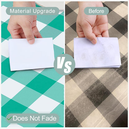 Rectangle Waterproof Vinyl Table Cloth, Buffalo Flannel Backed Tablecloth, Wipeable Plastic Table Cover for Dinner, Kitchen, Outdoor (60" X 84", Green and White)